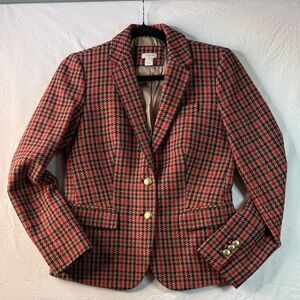 J. Crew Orange and Black Houndstooth Wool Blazer with Gold Buttons